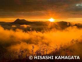 摩周湖　日の出　ドローン撮影　北海道　10月