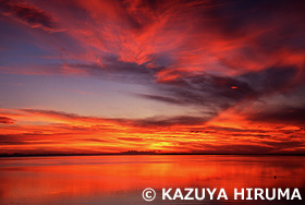 夕焼のサロマ湖畔　北海道　9月