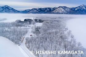 屈斜路湖　霧氷　　ドローン撮影　北海道　2月