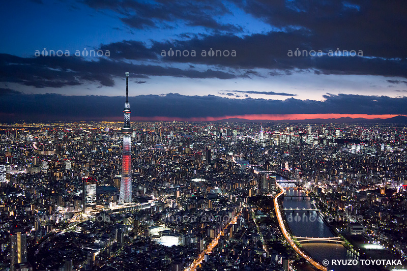 墨田区上空　夕景　東京都　12月